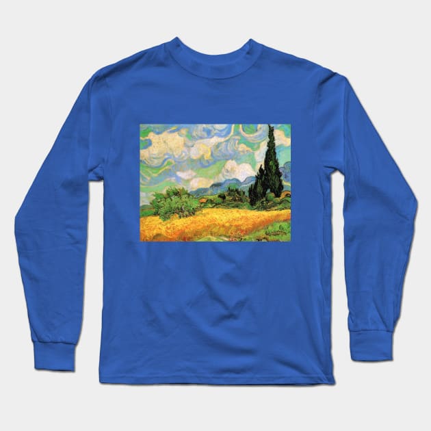 Wheat Field with Cypresses by Vincent van Gogh Long Sleeve T-Shirt by MasterpieceCafe